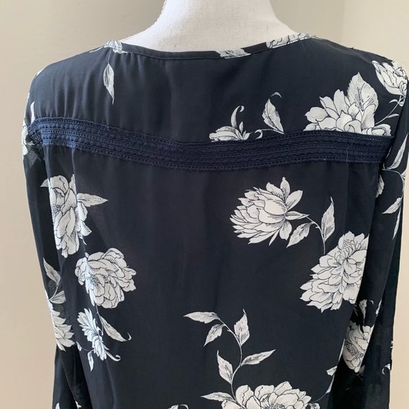 Navy & White Floral Long Sleeve Blouse with Detail - Picture 8 of 8
